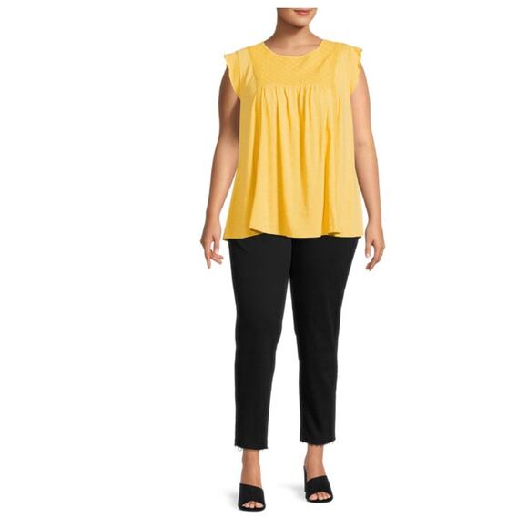 Terra & Sky Women's Plus Size Eyelet Trim Flutter Sleeve Top 0X Yellow - Picture 3 of 9